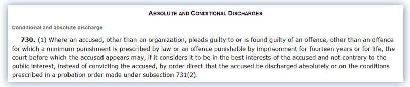 Criminal Code of Canada Sec 730 Conditional Discharge
